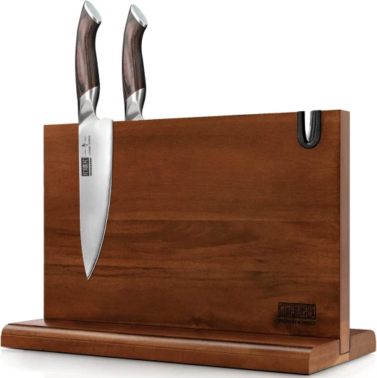 Bloc à Couteaux Magnétique 35,5 x 25,4 cm - Porte Couteaux Aimanté Double Face Porte-couteaux Magnétique en Acacia Bloc Couteau de Cuisine