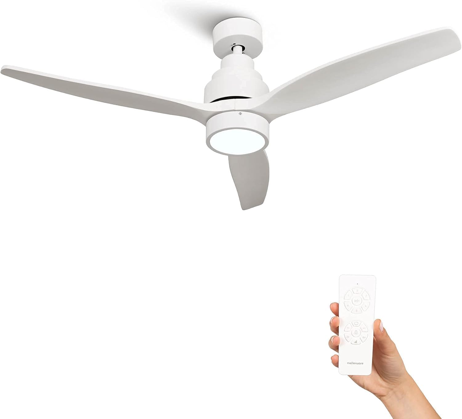 Ventilateur de plafond avec télécommande Brizy! Bright 45W - Lampe puissante - Ultra silencieux - 3 lames - Diamètre 132cm - 6 vitesses - Refroidissement + LED intégrée - Blanc LUMIÈRE Blanc