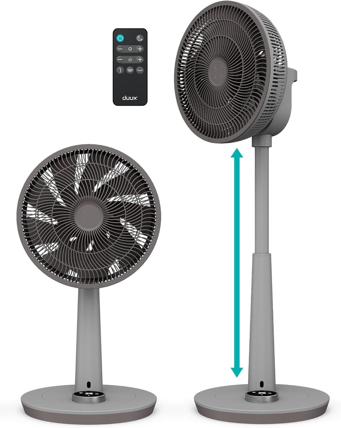 Whisper 2 Gris - Ventilateur silencieux sur pied - Ventilateur sur pied avec télécommande, Minuterie et 26 vitesses - Hauteur réglable 73-95 cm - Oscillation automatique