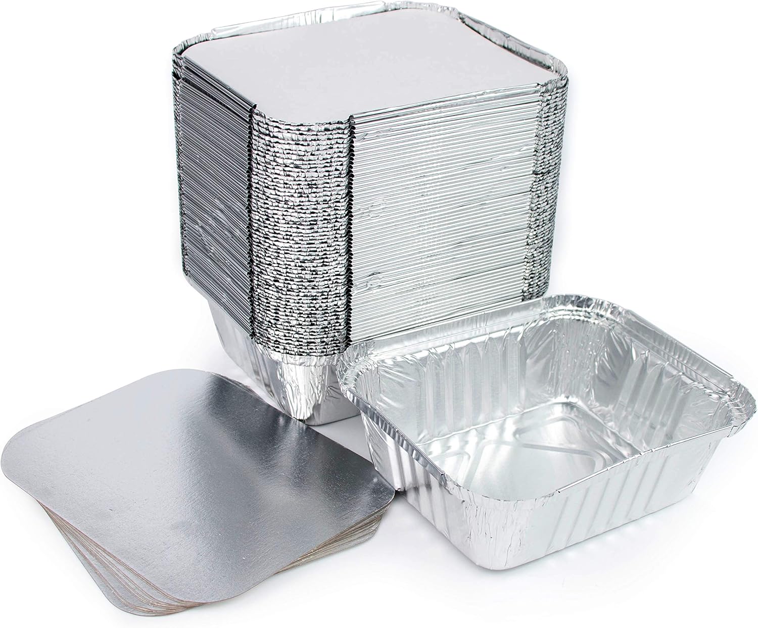 Lot de 100 Barquettes en Aluminium Jetables avec Couvercle pour Transport de Nourriture - Congélation - Cuisson (450ml)