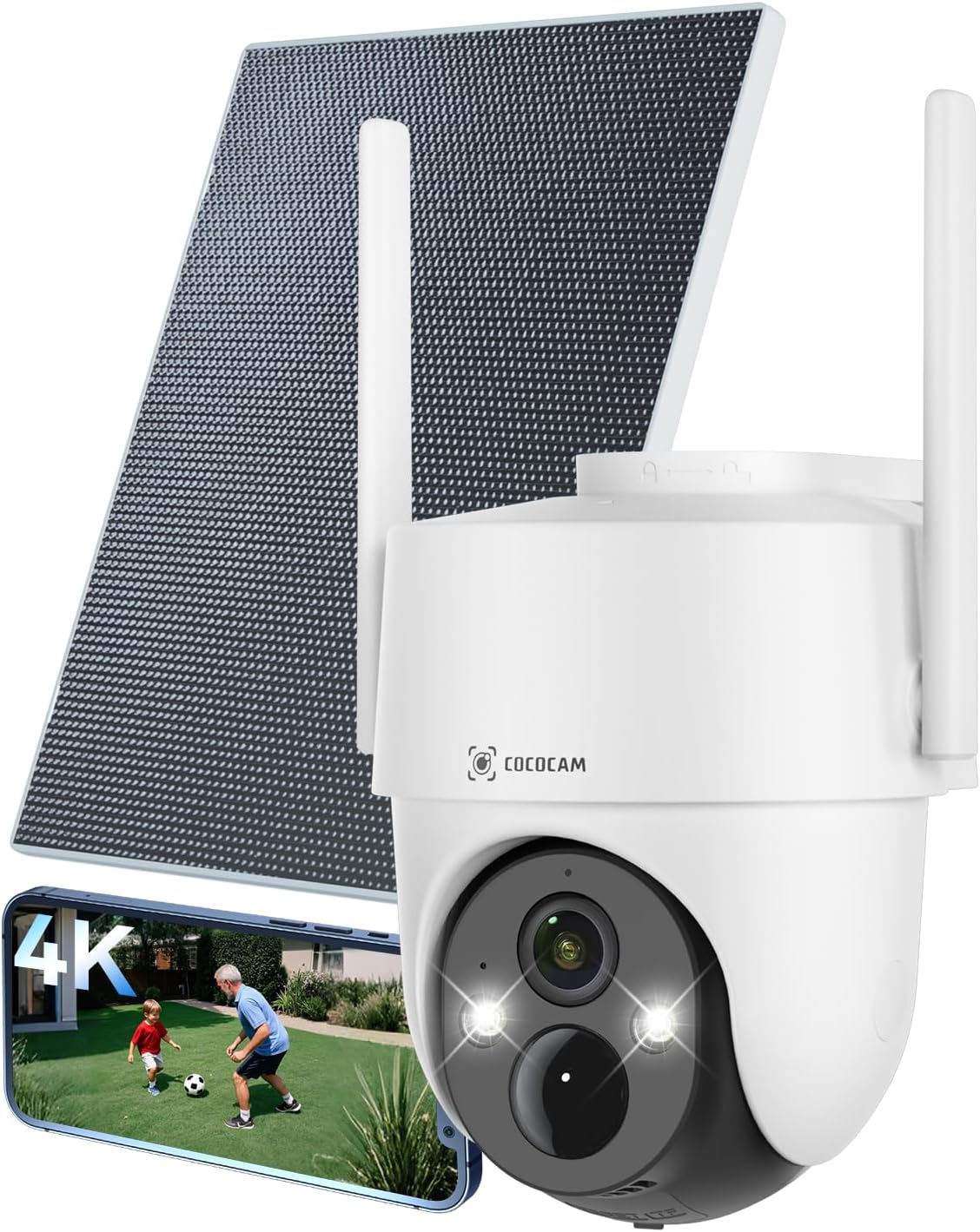 4K 8MP Camera Surveillance WiFi Exterieure sans Fil Solaire, à Panneau Solaire 6W, Vision Nocturne Couleur 4K, Reconnaissance par IA, Détection Humaine PIR, 355°P 90°T