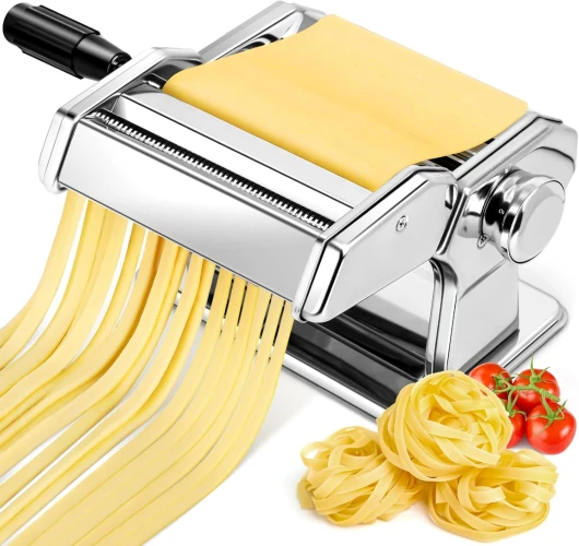 Machine à Pâtes Manuelle, 7 Épaisseurs Réglables, Machine à Pâtes en Acier Inoxydable avec Rouleau et Cutter, Machine à Pâtes Fraîches à Manivelle à la Main pour Spaghetti, Fettuccini, Lasagnes