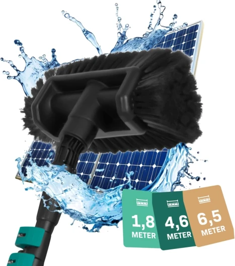 Brosse de Lavage Telescopique 4,50m - Nettoyage Panneaux Solaires, Murs, Vitres, Voiture - Nettoyeur de Vitres Professionnel 2-en-1 avec Perche Telescopique - Tuyau, Distributeur (4,6M) 1 unité (Lot de 1)