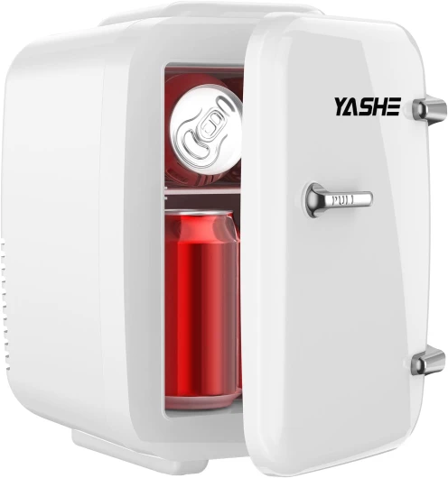 Mini Frigo de Chambre, 4 Litres/ 6 Canettes, Petit Frigo Thermoélectrique CA/CC pour Boissons, Nourriture, Beauté, Bureau, Dortoir, Voiture, Blanc