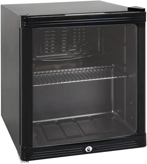 Mini Armoire à Boissons 52L – Réfrigérateur Compact Positif Ventilé – Température 0/+10°C – Porte Battante avec Serrure – Étagère + Grille – Éclairage LED – Gaz R600a – Pieds Réglables – Couleur Noire