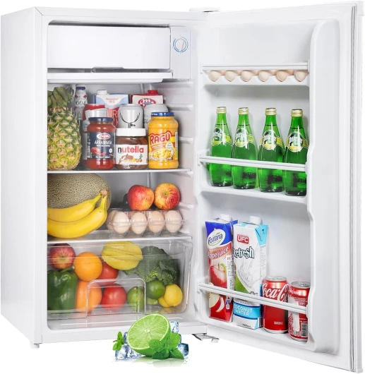 Mini Frigo avec Congélateur de 91L, Bac à Légumes, Thermostat Réglable, Silencieux, Petit Frigo de Chambre, Réfrigérateur Top pour Dortoir, Bureau, Blanc - BR321