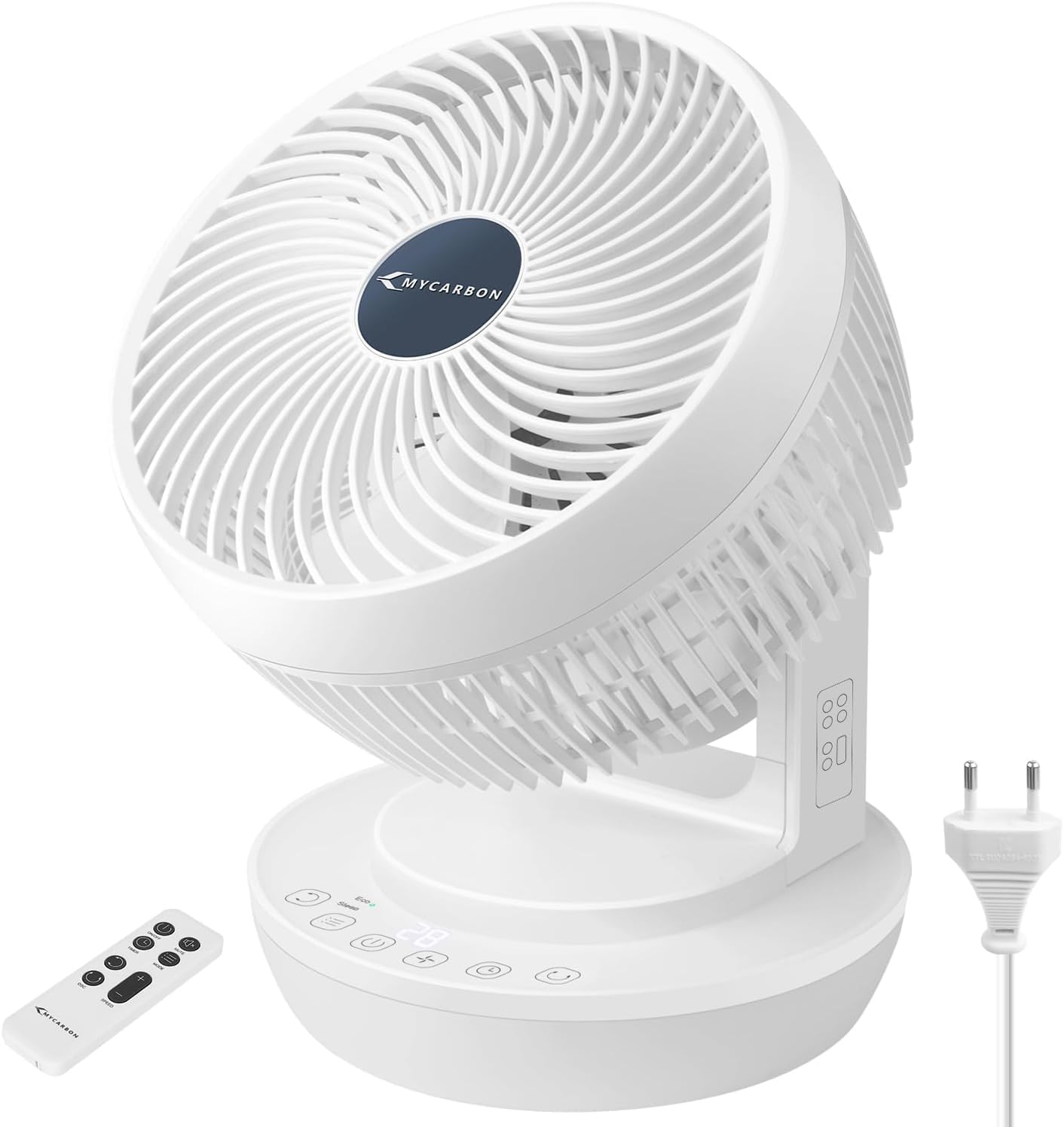 Ventilateur Silencieux avec Télécommande 1800m³/h ECO Mode 3D Oscillation 4 Vitesses Minuterie 12h Turbo Ventilateur à Circulation d'Air pour Bureau Chambre 30m² Blanc
