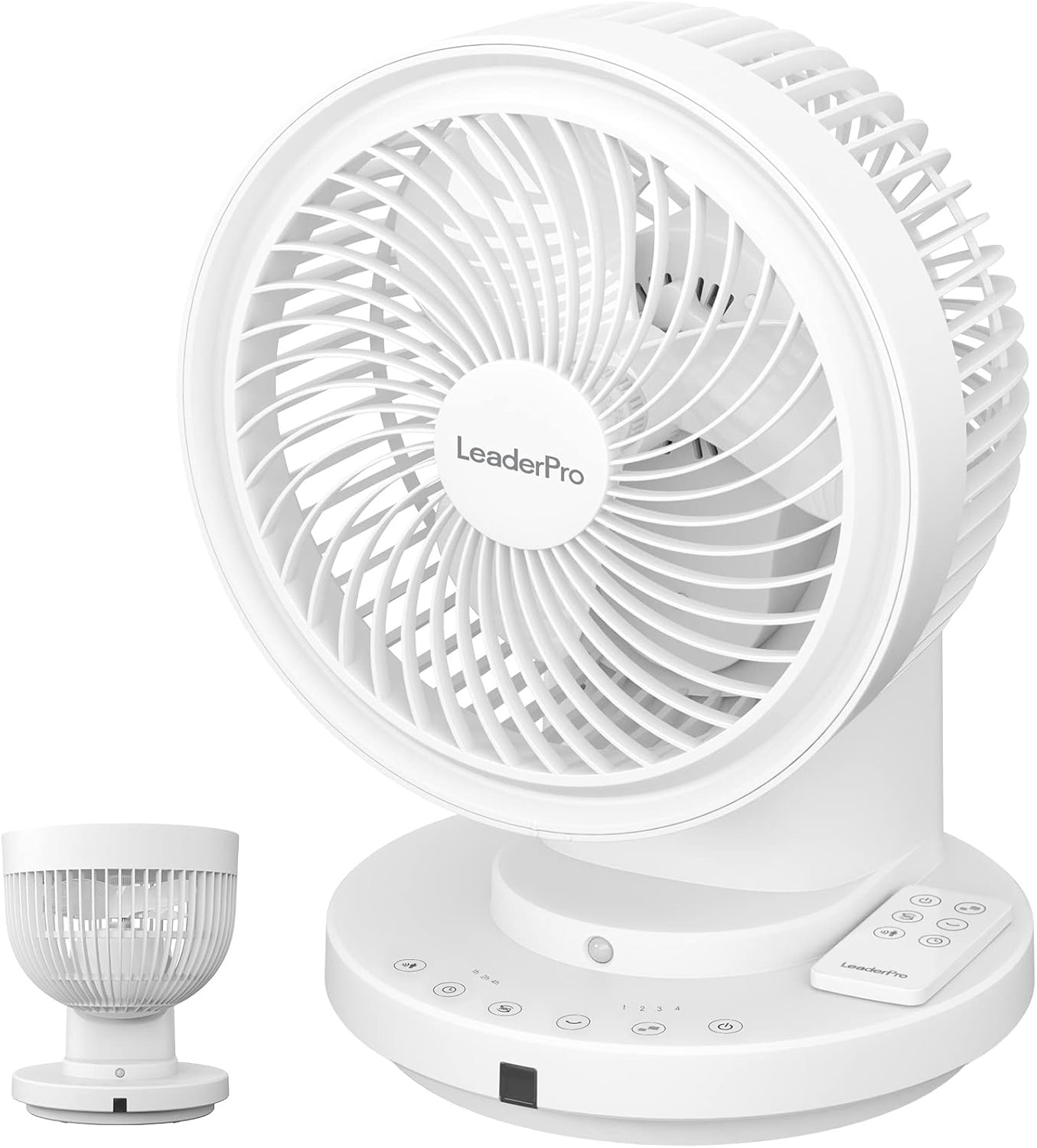 LeaderPro Ventilateur Silencieux DC Moteur avec Télécommande 25dB Turbo Ventilateur à Circulation d'Air Oscillation Horizontale et Verticale 4 Vitesses 6,4m/s Fs08 Blanc