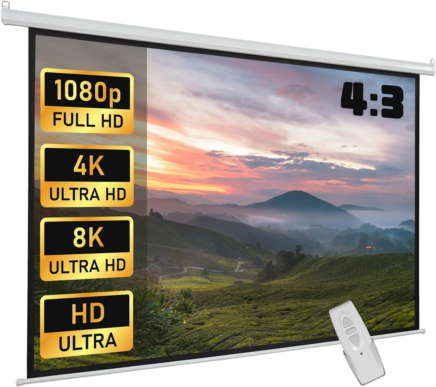 Écran de Projection motorisé écran projecteur électrique 120 Pouces Fixation Mur ou Plafond Automatique pour Home Cinéma et Entreprise Formats 4:3 120 pouces 4:3