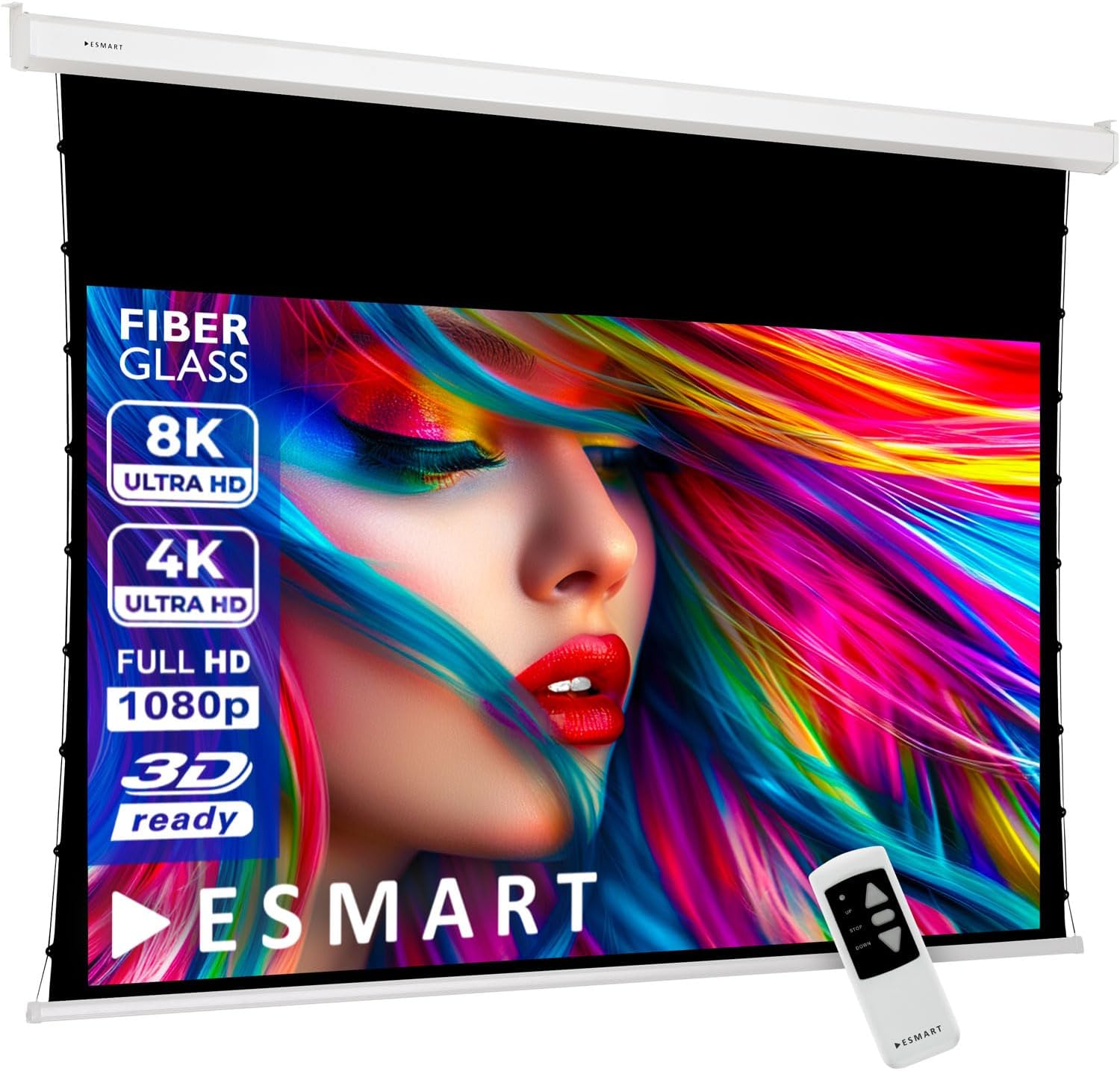 ESMART Professionnel TATENSO Écran de Tension de Projection Moteur 295x165 cm (133") 16:9 - Télécommande programmable - Cinéma Maison écran de Projection électrique Écran de Tension du Moteur LCD LED