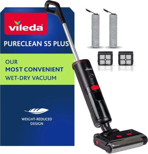 PureClean S5 Plus, Aspirateur Laveur sans Fil, Aspirateur Sec et Humide, Nettoyeur de Sol Intelligent sans Fil, Auto-Nettoyant, Accessoires supplémentaires (2 Rouleaux et 2 filtres au Total)
