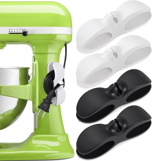 SisBroo Lot de 4 organiseurs de cordon pour appareils de cuisine, enrouleurs de câbles, pour appareils électroménagers, cocotte, mixeur, cafetière, friteuse à air comprimé 2 noirs + 2 blancs