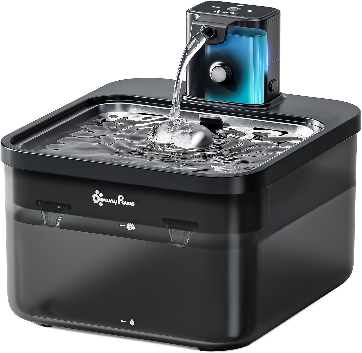 Fontaine à Eau sans Fil, à Pile 4000mAh, Détecteur de Mouvement, sans Électricité avec Plateau en Acier Inoxydable, Noir Fontaine a Eau Chat ABS&Inox Noir