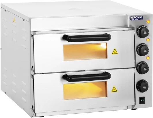 Four à Pizza Electrique RCPO-3000-2PS-1 (2 chambres de cuisson, chaleur réglable séparément, 2 base en chamotte 40x40x1,5cm, fonction minuterie jusqu'à 120 min) 2 Backkammern