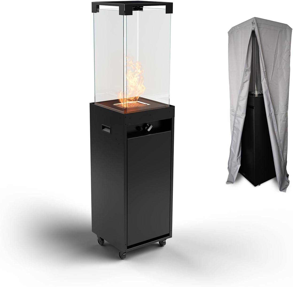 Faro - Foyer Décoratif avec Cheminée pour Jardin - Chauffage de Terrasse au Gaz Propane - Extérieur - Portable - Minimaliste - Noir - avec Hosse de Protection - 8kW Jet Black