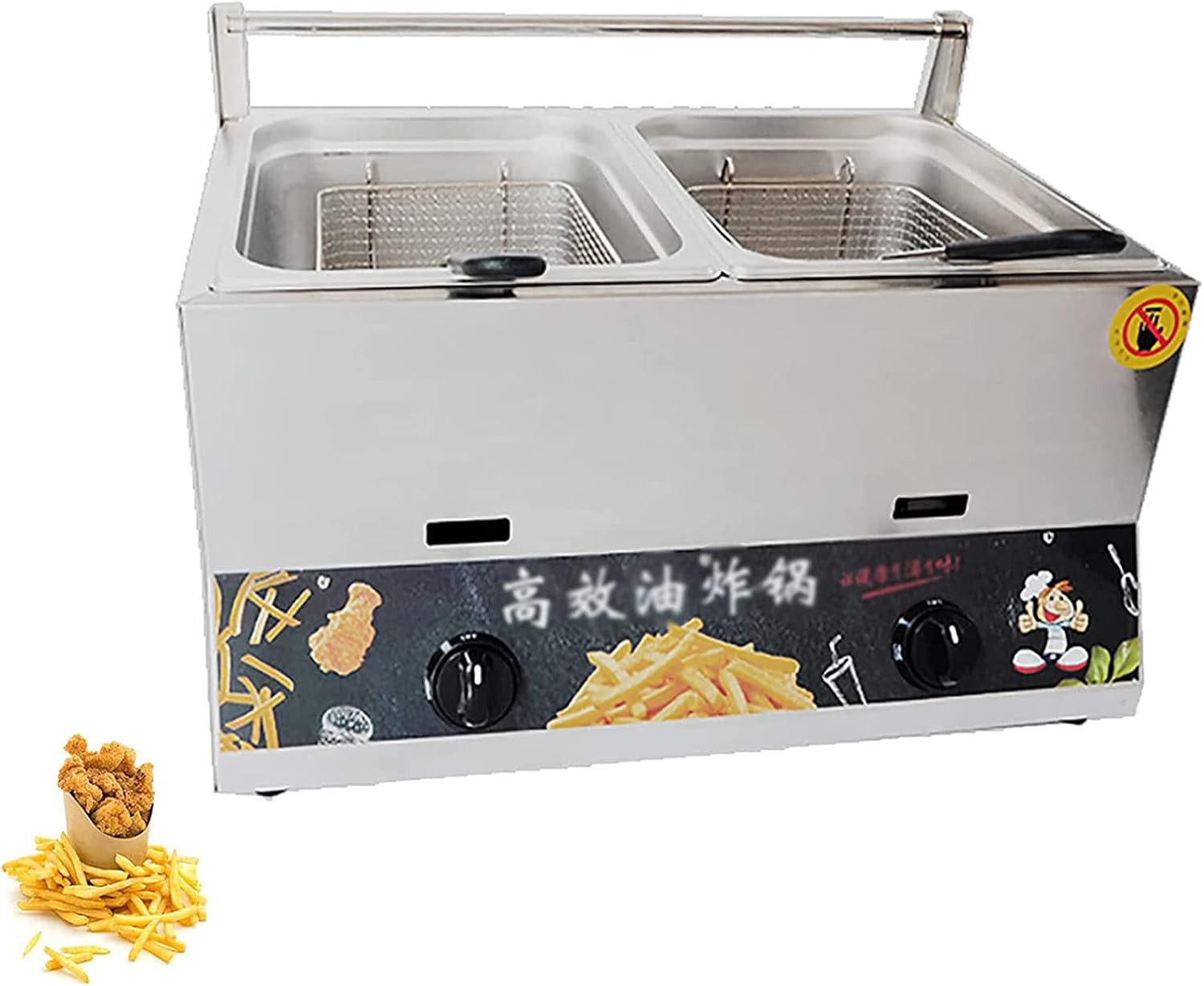 ZYLDDS Friteuses commerciales 12L en Acier Inoxydable, friteuse à gaz en Acier Inoxydable Robuste avec Panier et Couvercle, pour Restaurant et Usage Domestique