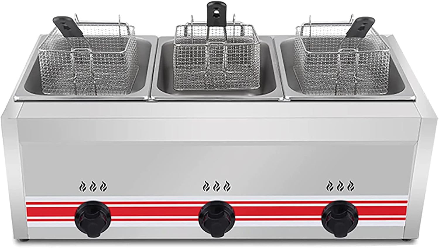 ZYLDDS Friteuse à gaz,Friteuse de Croustilles de Poulet en Acier Inoxydable avec Panier,friteuses à copeaux Puissance de feu réglable pour la Maison et Le Commercial,C