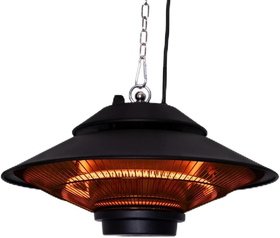 Chauffage Terrasse Extérieur Albano 1500W – Chauffage Électrique Suspendu IP44 - Temps de Chauffe de 3 Sec - - en Carbone, Sécurité Anti-Surchauffe - Télécommande, Mousquetons, Chaine Inclus 1500 W