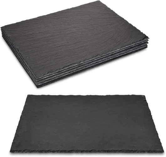 Planche ardoise pour fromage apéro tapas charcuterie dessert - Lot 6x plateau en ardoise 38x28 cm - Assiette rectangulaire pour service plat 6x 38x28 cm
