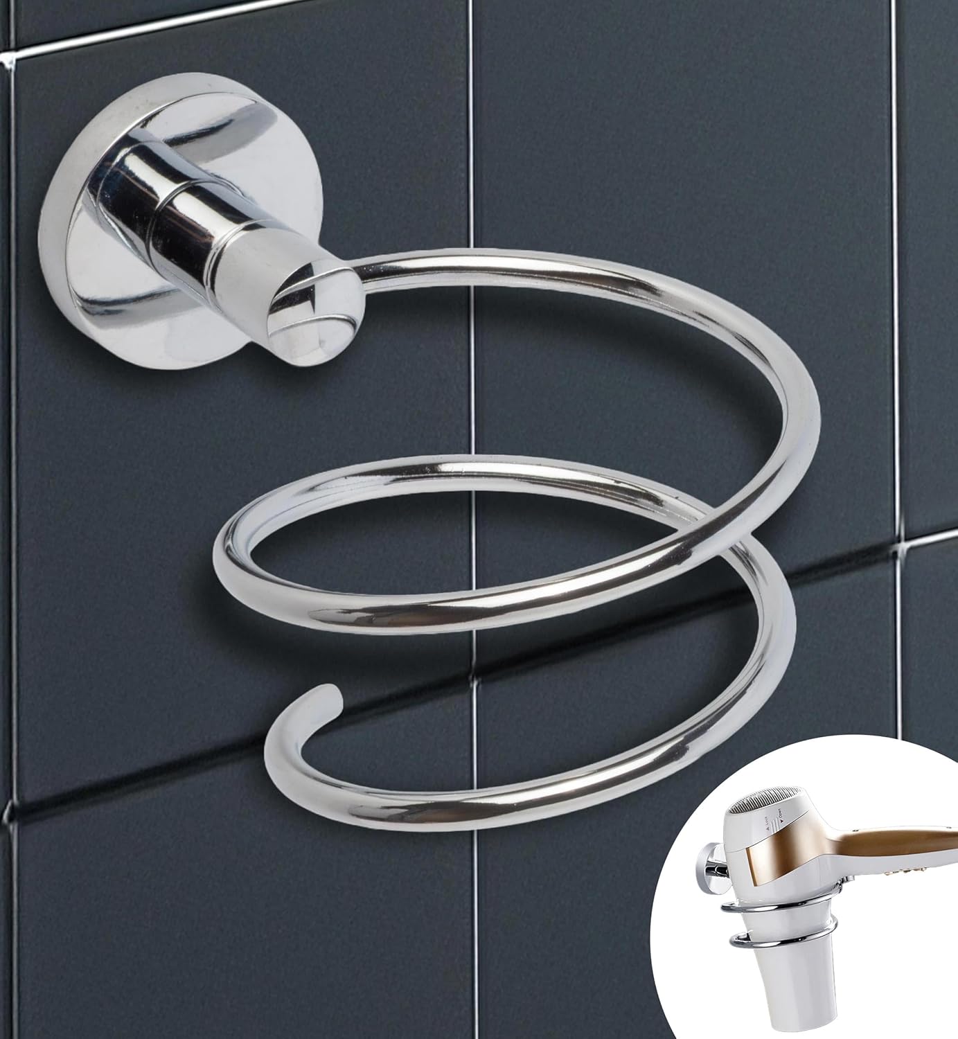 IPEA Porte Sèche Cheveux Auto-Adhésif Mural – Ne Nécessite Pas de Perçage – Design Moderne – Élégant Porte-Sèche-Cheveux Adhésif Mural à Coller dans la Salle de Bain et Maison