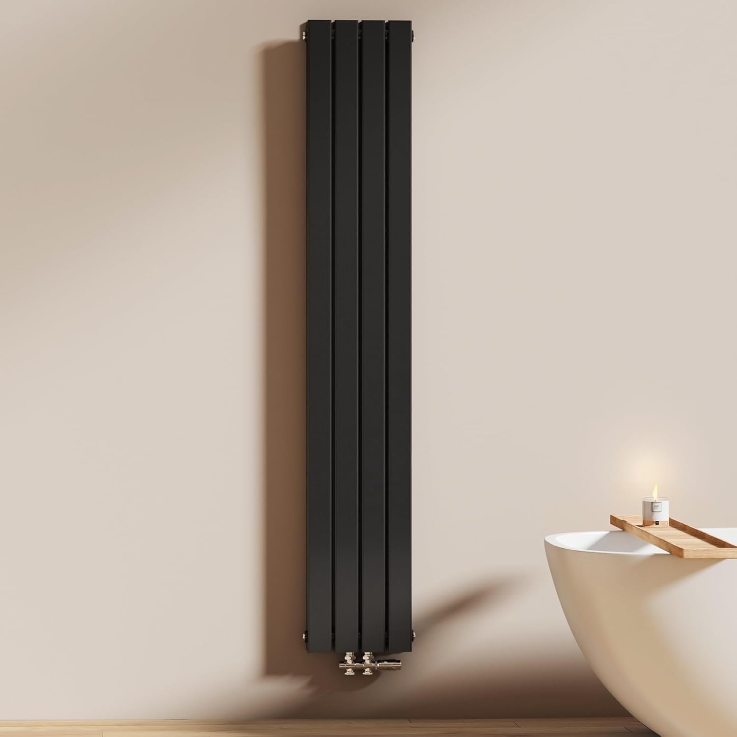 Radiateur à Eau Chaude 180x30 cm, Radiateur plat Double couche connexion centrale, Montage mural vertical design, Noir 180x30cm Double couche Noir