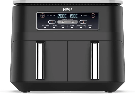 Foodi Dual Zone Airfryer Digital, 2 Tiroirs, 7,6L, 6-en-1, Sans huile, Air Fry, Max Crips, Rôtir, Cuire, Réchauffer, Déshydrater, Antiadhésif, Paniers lavables au lave-vaisselle, Noir AF300EU 7.6L 6-en-1 Tiroir double Noir/Argent