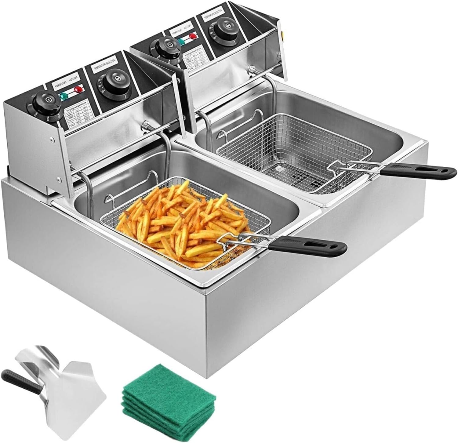 PAKLIF Friteuses électriques 12L 20L Double réservoirs for Fast Food Restaurant Poulet Frit se Dresse Frites Frites côtelettes de Porc (Size : Doppel Tanks, Color : Type C (20L))