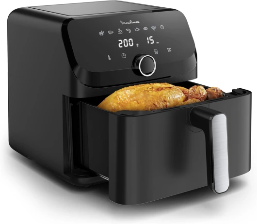 Friteuse à air, Très grande capacité de 7.5L, 8programmes prédéfinis, Format compact, Easy Fry Mega, EZ8558F0, Noir Tiroir classique 7,5L