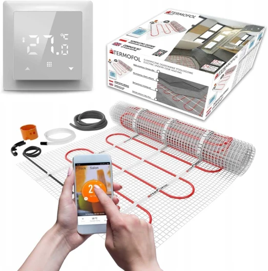 Termofol Tapis de Chauffage Sol + Thermostat Set - Surface 4.00 - Puissance 150W/m2 - Chauffage au Sol Electrique avec Thermostat H6WiFi - Plancher Tapis Chauffant Electrique 4 m² H6wifi Blanc