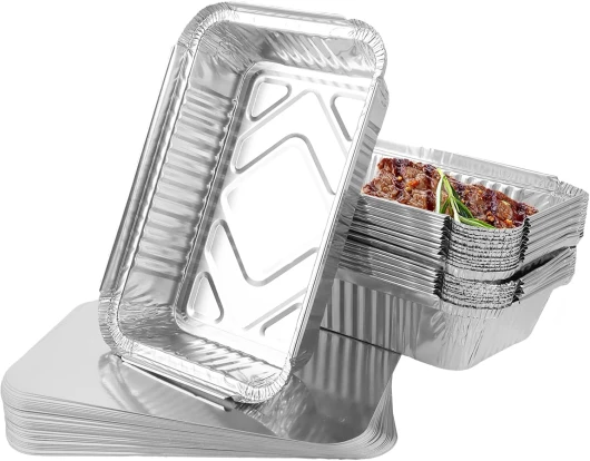 GBACHOOSE Lot de 100 Barquette Aluminium avec Couvercle 800 ml, Plat Aluminium Jetable 21 x 14 x 5 cm - Pour cuire, rôtir, cuisiner, stocker, griller, emporter