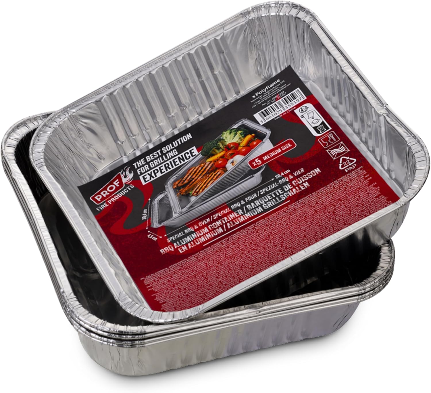PROF Barquettes Barbecue Aluminium, Lot de 5 Récupérateurs de Graisse, Conserve au Chaud, Lechefrite Réutilisable, Cuisson Grillade, Viandes, Légume, Compatibles Barbecue et Plancha, 40807057