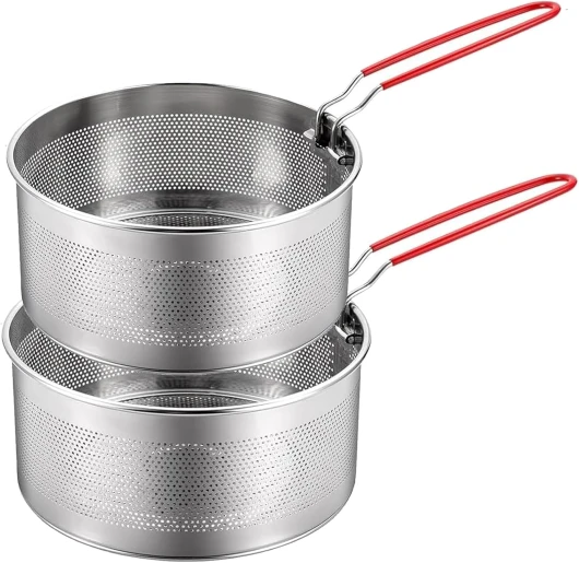 Lot de 2 passoires alimentaires en acier inoxydable, Passoire à pâtes passoire à nouilles avec poignées amovible panier à pâtes en métal, panier pour friteuse, passoire de cuisine pour laver, égoutter