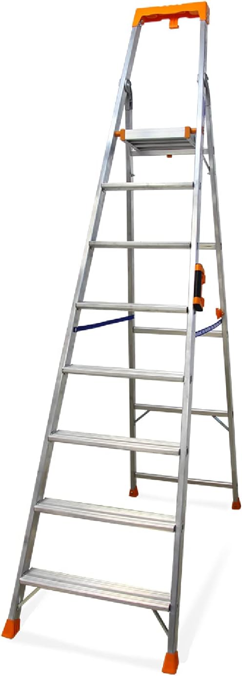 KELI - Échelle Pliable, Escabeau, Marchepied, Fabriqué en Aluminium, Qualité Professionnelle, Poignée de Transport Confort, Porte Outils ABS (8 Marches (Travail à 3,85m)) 8 Marches (Travail à 3,6m)