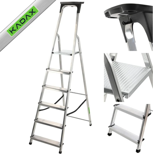 Escabeau Pliant en Aluminium, 6 marches – Charge Max - 125 kg, léger et Stable pour Usage Domestique et Professionnel