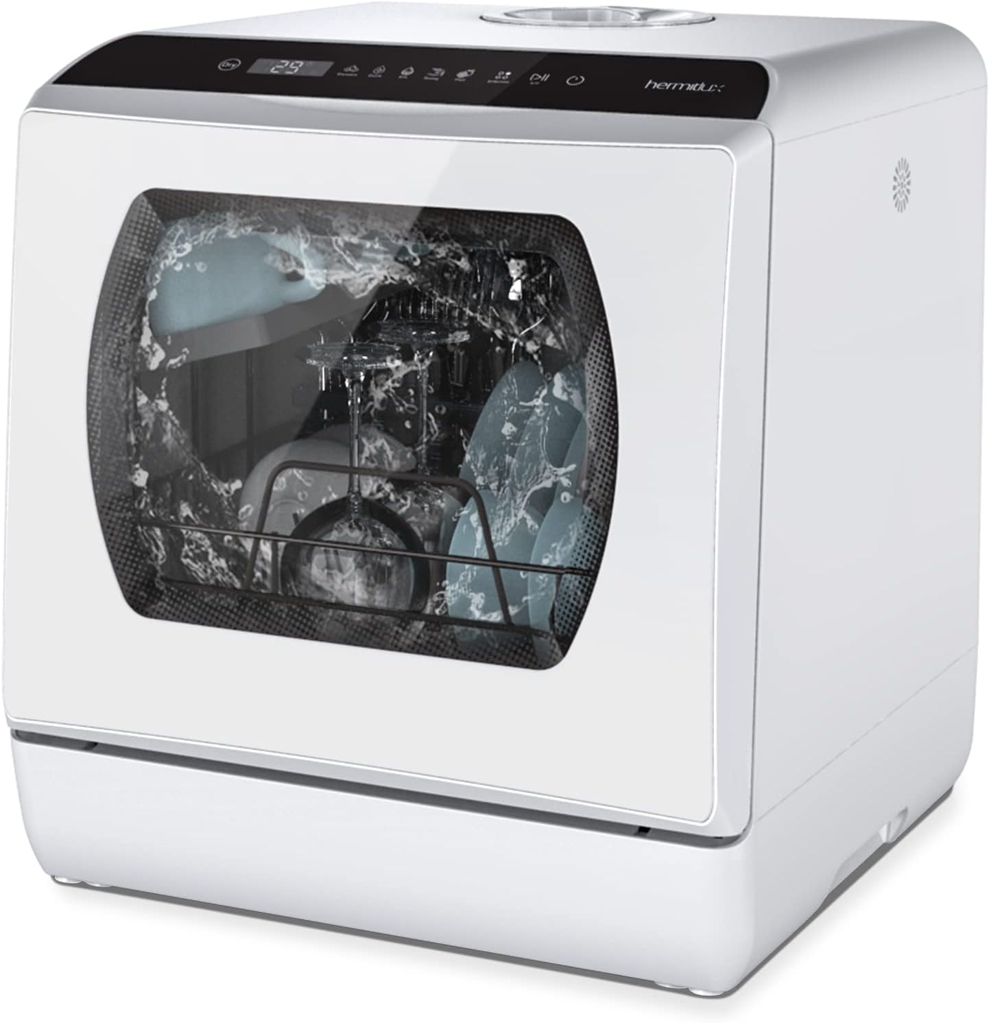 Mini Lave-vaisselle Compact 4 Couverts - 5 Programmes & Stérilisation 75°C, Nettoyage 360°, Lave vaisselle pose Libre avec 2 Modes d'Alimentation (Réservoir 5L/Robinet) Porte en Verre--nouveau