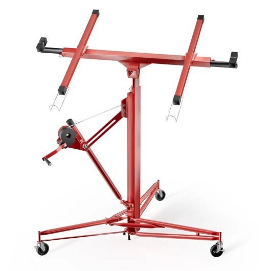 Lève-panneaux, lève-plaques de plâtre XXL rouge – capacité de charge max - 68 kg – Hauteur 140-350 cm – Largeur max - 290 cm – 3 Roues - Aide au montage Construction Rouge Max - 68 kg, 140-350 cm