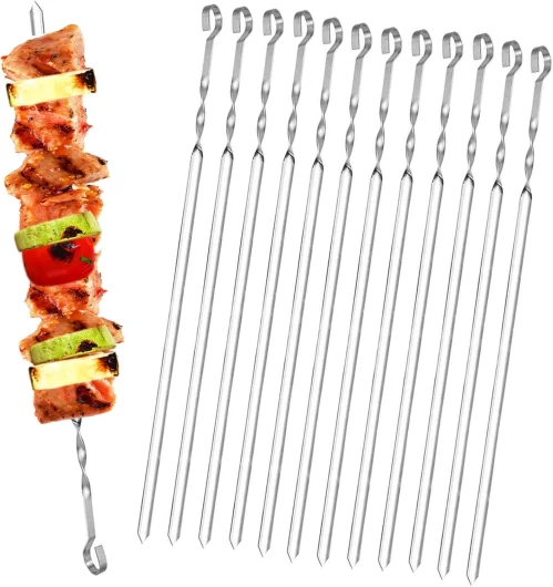 Homealexa Lot de 20 Brochettes à Viande en Acier Inoxydable pour Barbecue, Brochettes en métal Plat 38 cm