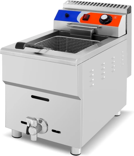 MBH Friteuse à gaz professionnelle 17 litres 1 cuba pour hôtellerie Friteuse industrielle pour cuisine de bar et restaurant avec robinet de vidange (gaz butane/propane uniquement)