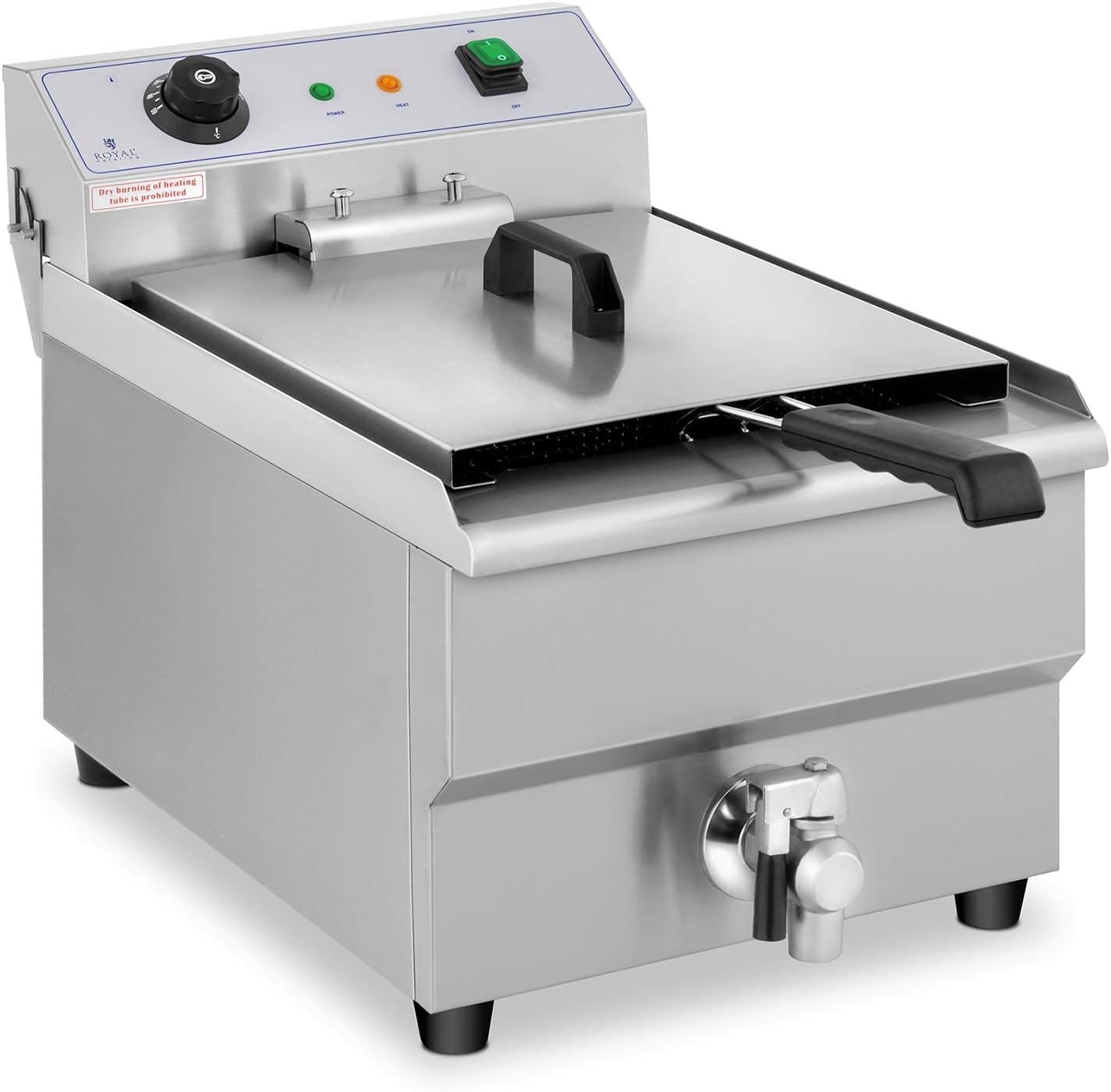 Friteuse Électrique De Restaurant Simple Avec Robinet Professionnelle RCEF 16EB (3 500 W, 16 l, Température Max - 200 °C, Zone froide, Robinet de vidange)