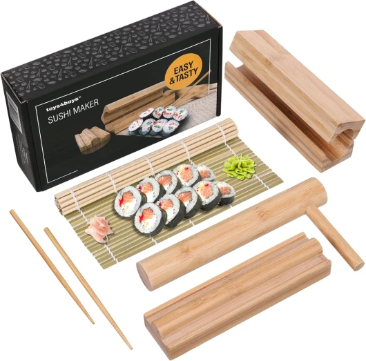 Toys4Boys Bambou Kit Sushi Complet - Sushi Maker - Japonais Accessoire de Haute Qualité - Appareil pour Maki et Onigiri