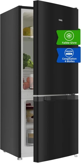 Réfrigérateur congélateur bas 117 litres, 39dB, Commande électronique, Acier noir, Rangement de tri, Dégivrage manuel facile 117L Lowfrost
