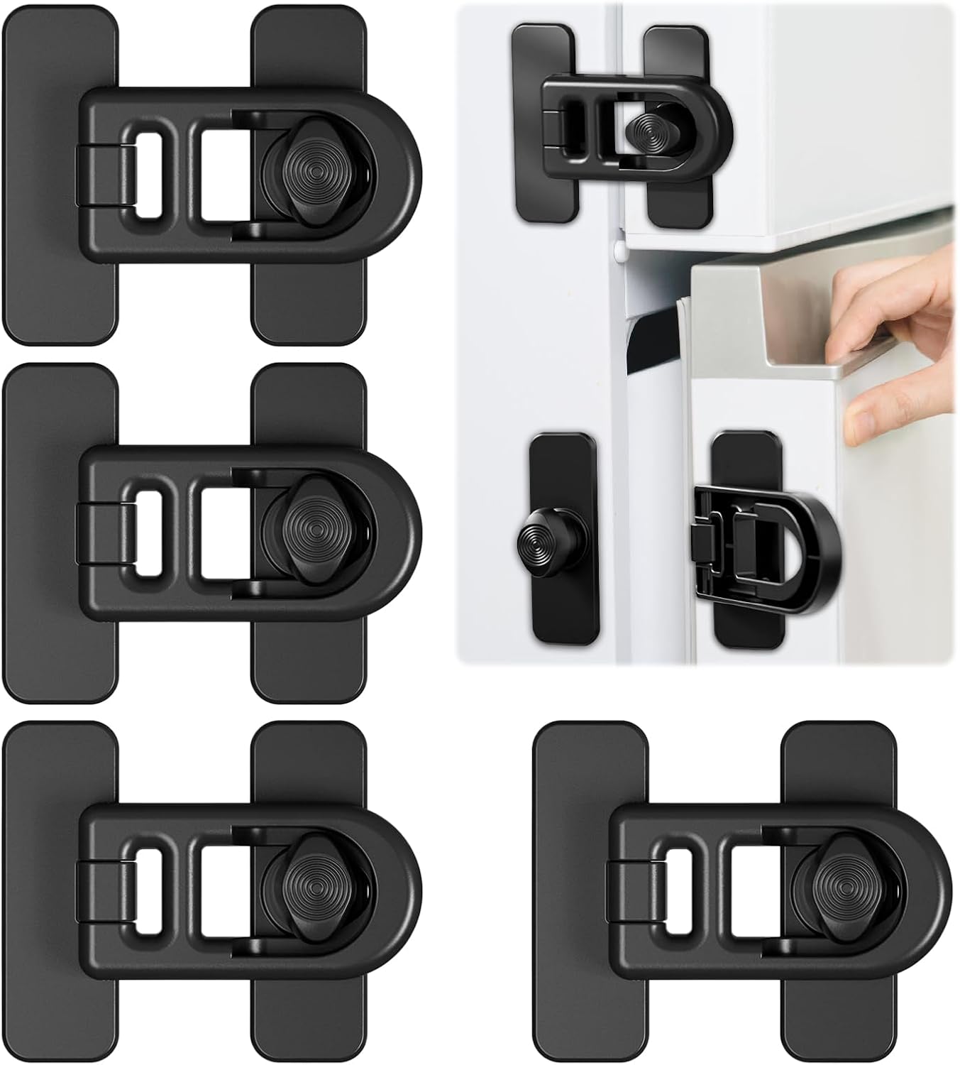 Bloque Porte Bébé,4 Pack Serrure Frigo de Réfrigérateur de Sécurité Enfant,Bloque Porte Frigo pour Réfrigérateurs, Congélateurs et Armoires,Aucun Outil ou Perceuse Nécessaire(Noir)