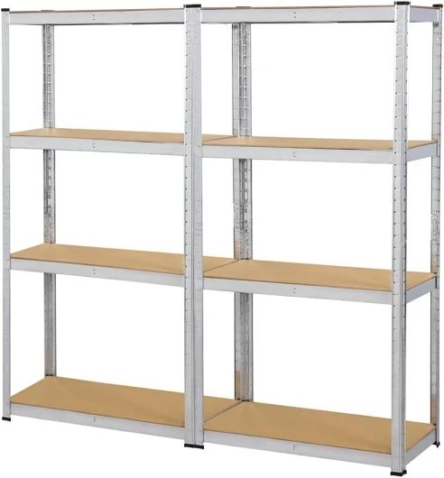 Lot de 2 Étagères de Rangement Charge Lourde Meuble de Garage Ratelier Cuisine Salon 80 × 40 × 160 cm Acier Galvanisé MDF Capacité de chaque tablette 130 kg 160x80x40 cm