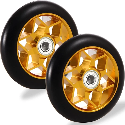 2 Pcs Roue de Trottinette Freestyle 110mm, Roues Trottinette Pro Stunt 110 mm, Roues Remplacement Trottinette avec ABEC-9 Roulements, pour Trottinette Freestyle Classique Pro Stunt Or