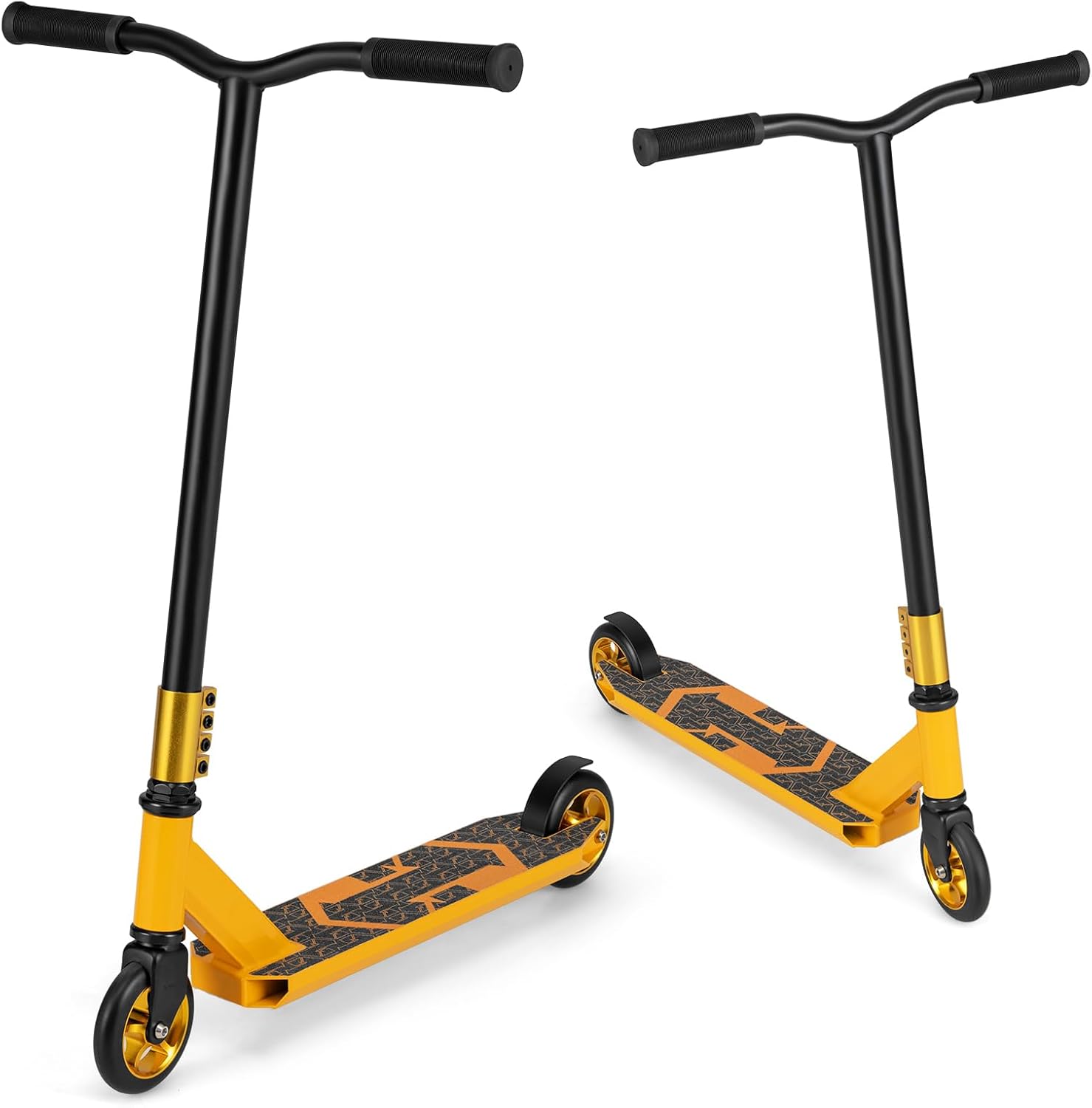 Trottinette Freestyle avec Roulements ABEC-7 & Roues en PU 110mm, Trottinette Pro Enfant avec Pont Élargi & Guidon à 360°, Frein Métallique, Charge 100kg pour Adolescents de 10 Ans+ Jaune