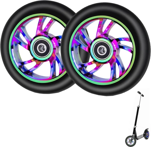 CLKE 2Pcs Roue de Trottinette Freestyle Pro Stunt 100mm, Roue Trotinette Freestyle Coloré en Alliage d'Aluminium,avec Compartiments pour Roulements,pour Razor,pour Cox Swain Trotinette Freestyle