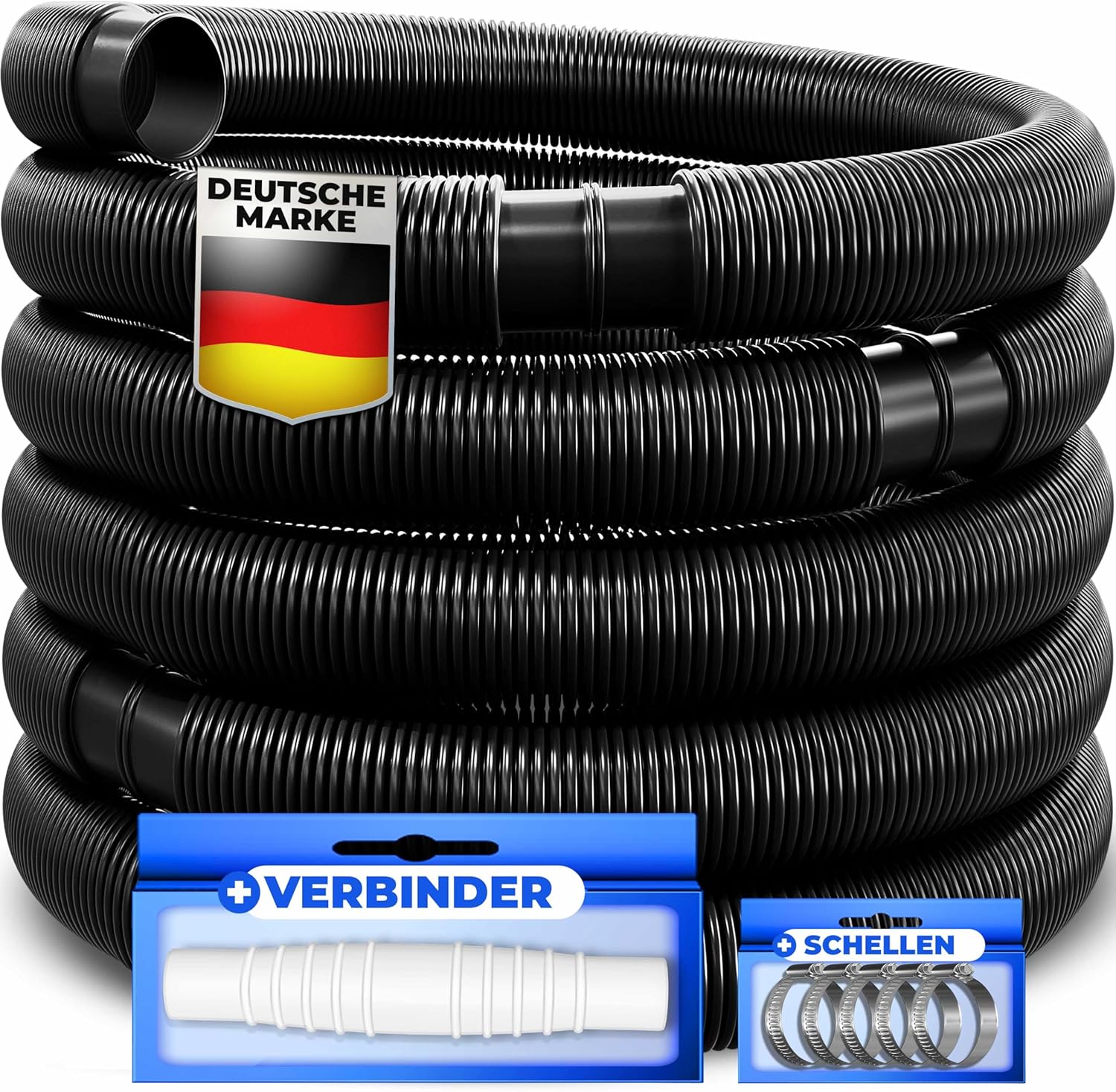 KESSER® Tuyau de Bassin et Piscine - Solaire avec Manchons - d'Aspiration et de Pompe - Flexible 10m / Ø 32mm, Noir Longueur 10m ( Ø 32 mm ) Noir