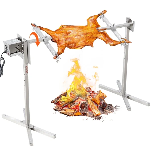 Barbecue Rôtissoire 116 cm, Kit de Rôtisserie Électrique Charge 41 kg, Tournebroche Électrique Moteur Automatique 42 W, en Inox, Hauteur Réglable, avec Bouclier Thermique, pour Agneau Porcelet