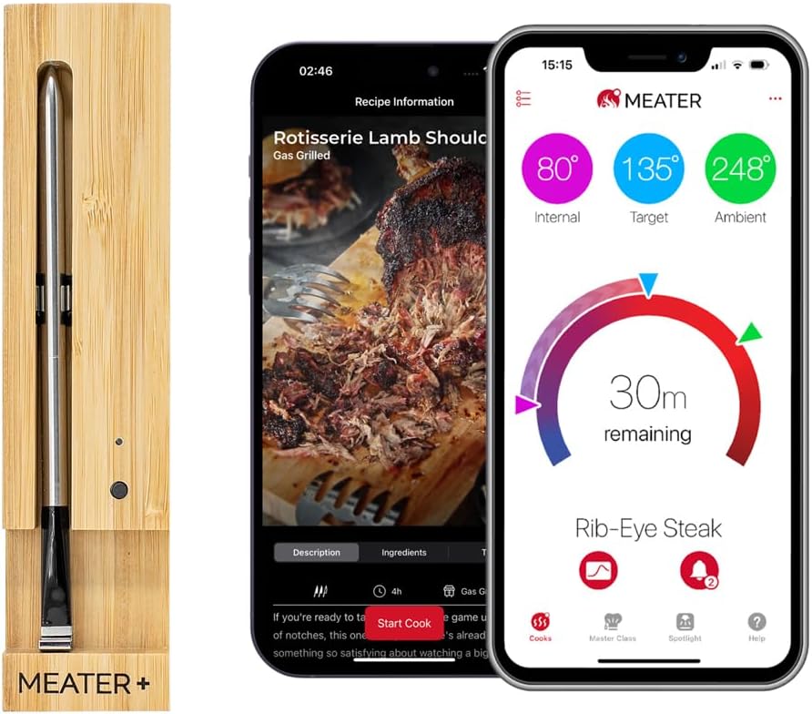 Plus - Jusqu'à 50m Longue Portée Thermomètre à Viande Intelligent Sans Fil Pour Gril, Four, Cuisine, Barbecue, Rôtissoire avec Connectivité Bluetooth et WiFi