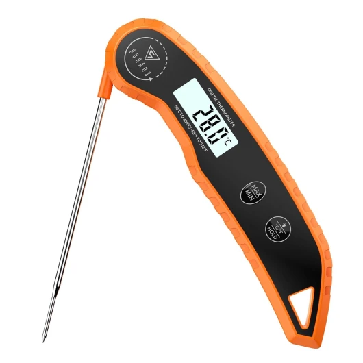 Thermometre Cuisine, Thermomètre Cuisson, Lecture Instantanée en 3s, Précision ±0,5°C, Écran LCD Rétro-Éclairé, Sonde en Acier Inox de 12 Cm, Pour Cuisine, Viande, Bbq, Eau, Huile - Orange